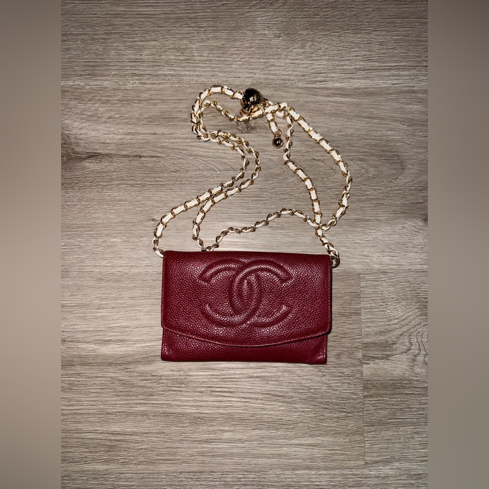 Chanel Caviar Maroon Colored Leather Wallet